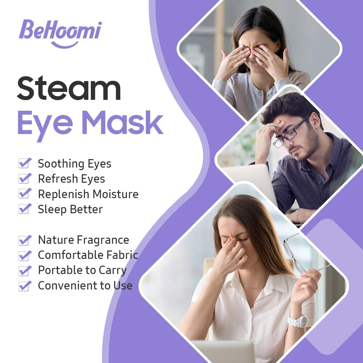 Steam Eye Mask, 20 Packs Heated Eye Mask, Self Heating Disposable SPA Warm Compress for Eyes (Lavender & Green Tea)